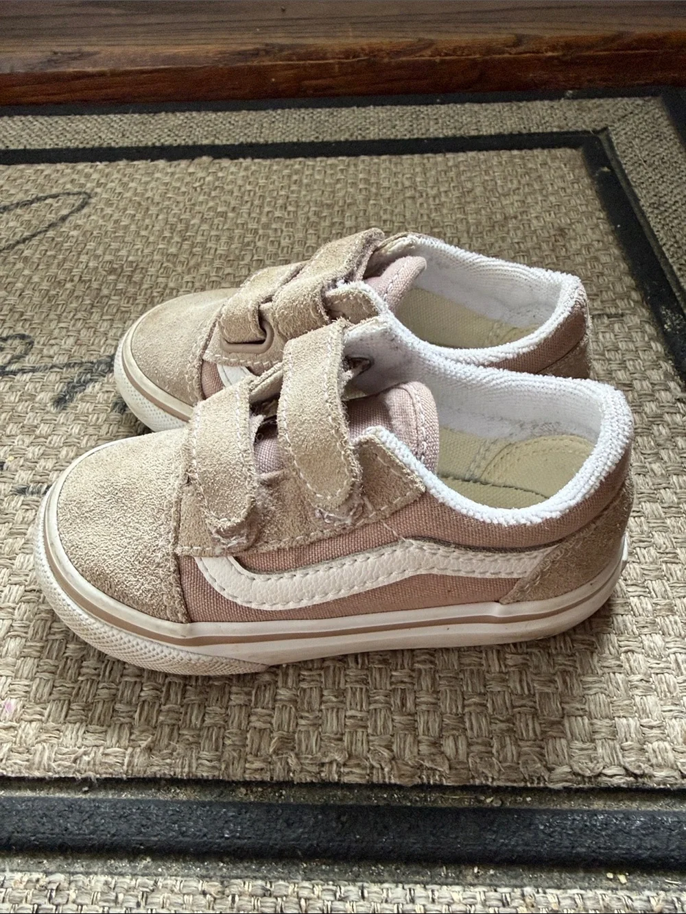 Vans- Beige Suede Velcro Kids Sneakers